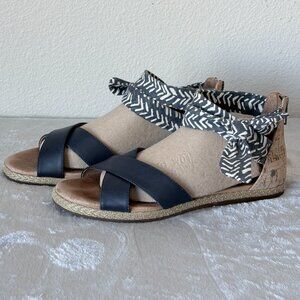 Ugg Womens Idina Espadrille Sandal Sz 7 Blue Leather Fabric Leg Straps Back Zip